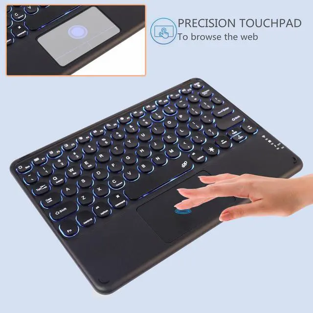 Alt view image 4 of 5 - Bluetooth Keyboard with Touchpad, 10 inch Ultra Silm 7 Colors RGB Backlit Wireless Keyboard Universal Rechargeable Portable Keypad with Trackpad for iPad iOS Android Windows Laptops PC(Black)