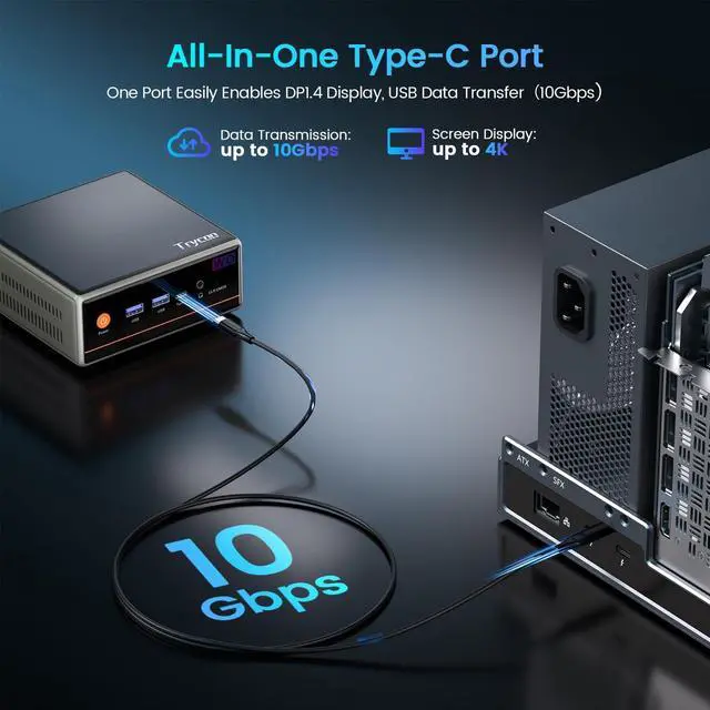 Alt view image 5 of 5 - Trycoo Mini PC, Ryzen 5 5600H (6C/12T, up to 4.2Ghz),32GB DDR4/1TB NVMe SSD,Type-C/DP/HD,4K/60Hz Triple-Display,Mini Desktop Computer