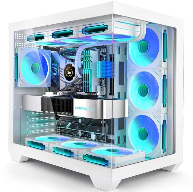 Main image of White PC Case, ATX Gaming PC Case with 7 PWM ARGB Fans Pre-Installed,Type-C Full-View Dual Tempered Glass, Gaming Computer CASE