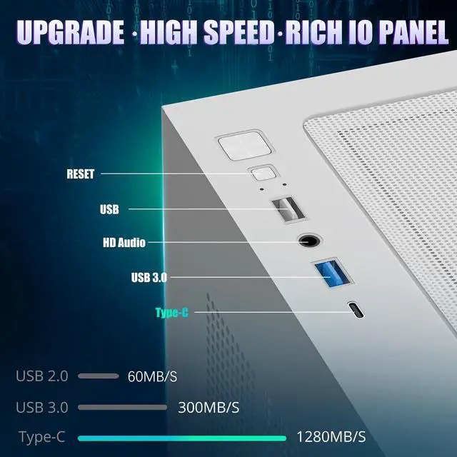 Alt view image 4 of 5 - White PC Case, ATX Gaming PC Case with 7 PWM ARGB Fans Pre-Installed,Type-C Full-View Dual Tempered Glass, Gaming Computer CASE