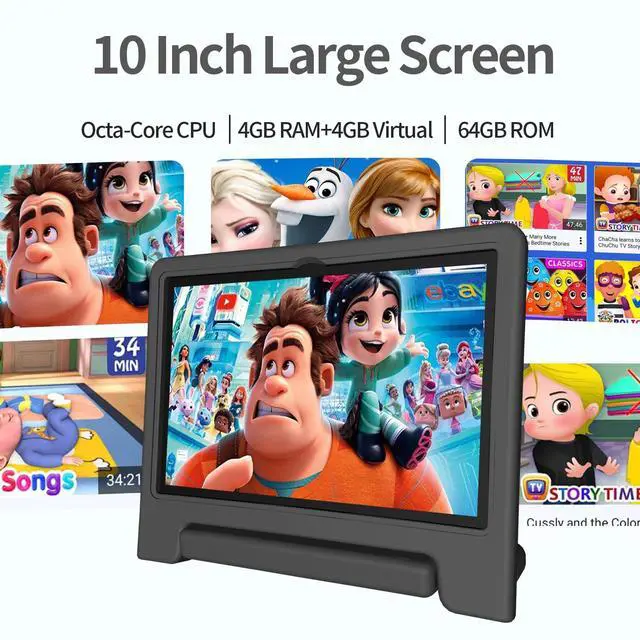 Alt view image 2 of 5 - JREN Tablet for Kids10 Inch Kids Tablet Android 14Octa-core64GBWiFi BluetoothParental ControlChildren ContentChildren Toddler Black