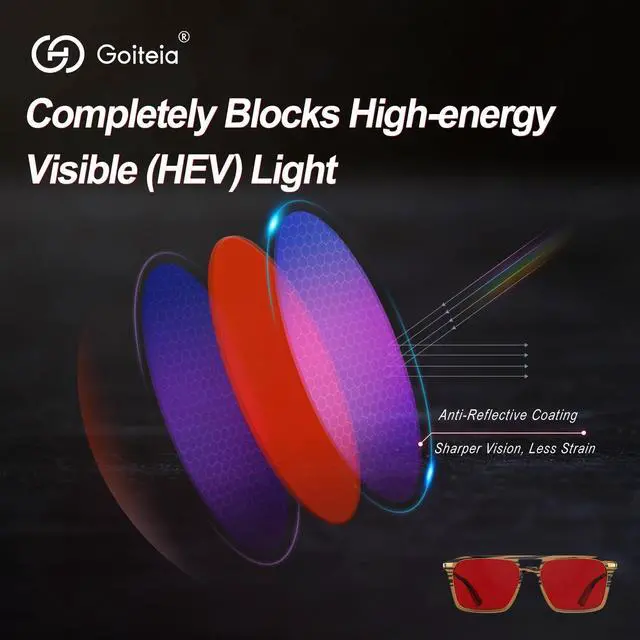 Alt view image 4 of 5 - Goiteia 100% Blue Light Blocking Glasses - Red Sleep Glasses for Total Blue and Green Light Blocking - Relieve Eye Strain & Improve Sleep - Spring Hinges for Superior Comfort