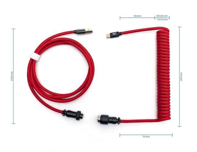 Alt view image 2 of 5 - Formulamod Coiled USB C Aviator Cable for Mechanical Keyboard - Pro Double Sleeved With Organizer Zipper Bag (Red)
