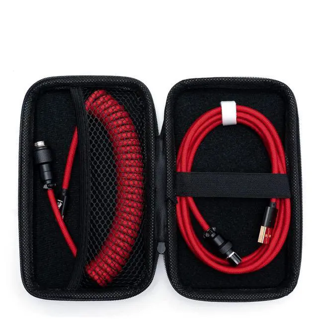 Main image of Formulamod Coiled USB C Aviator Cable for Mechanical Keyboard - Pro Double Sleeved With Organizer Zipper Bag (Red)