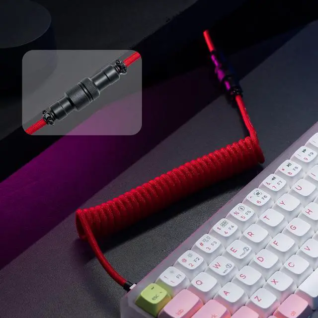 Alt view image 4 of 5 - Formulamod Coiled USB C Aviator Cable for Mechanical Keyboard - Pro Double Sleeved With Organizer Zipper Bag (Red)