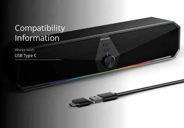 Alt view image 3 of 5 - SENZER CS30 Bluetooth Computer Speakers for Desktop, USB Plug & Play PC Speakers with Dynamic LED Light, Stereo Sound Soundbar for Desktop Laptop Monitor (USB-C Adapter Included)