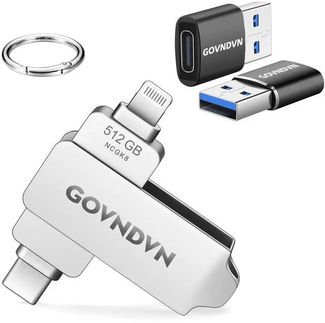 Main image of GOVNDVN 512GB MFi Certified USB C Photo-Stick-for-iPhone iPad Android PC Plus USB to USB C Adapter 2 Pack