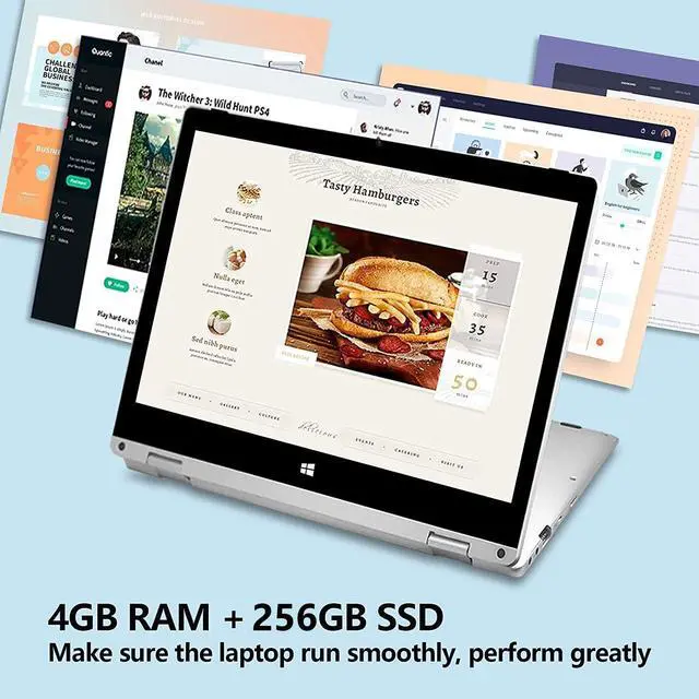 Alt view image 3 of 5 - Windows Laptop, 2 in 1 with Touchscreen,11.6 inch FHD Windows 11 Laptops Computer,4GB RAM,256GB SSD Storage,360 Degree Convertible Tablet Intel Celeron J4125 Processor,Webcam,WiFi,Type-C,Silver