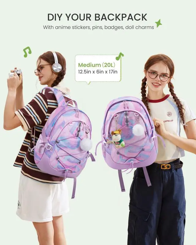 Alt view image 2 of 5 - LOVEVOOK School Backpack for Teen Girls, Waterproof Student Backpack Purse, Cute Kid Bookbag with Chest Strap, Back to School Backpacks Fit 15.6 Inch Laptop, College Travel Back Pack Casual Daypack