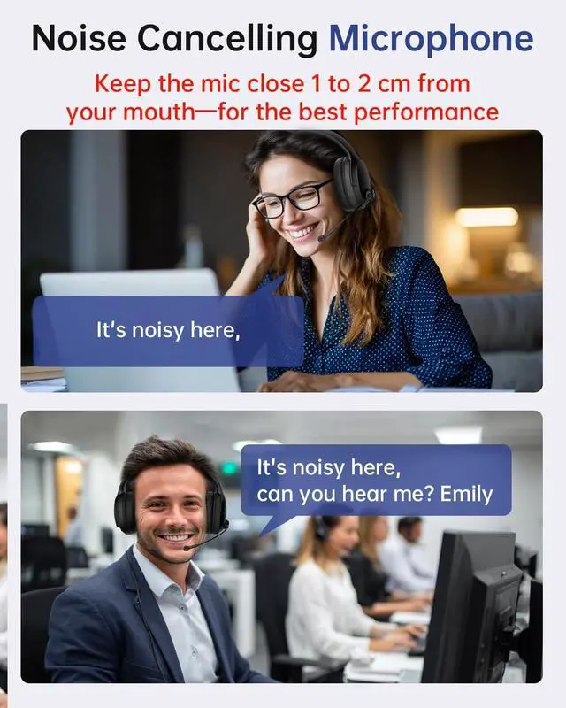 Alt view image 2 of 5 - Wireless Headset with Mic for Work up to 40H Talk Time, Over-Ear Foldable Bluetooth Wireless Headset with AI Noise Cancelling Mic, Bluetooth V5.3 & USB Dongle & Mic Mute for Home Office (Black)