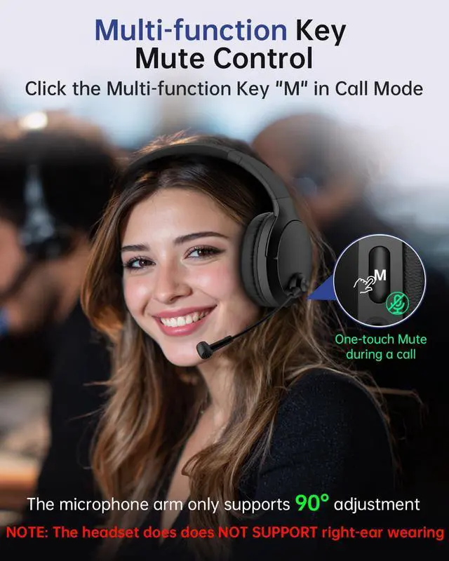 Alt view image 3 of 5 - Wireless Headset with Mic for Work up to 40H Talk Time, Over-Ear Foldable Bluetooth Wireless Headset with AI Noise Cancelling Mic, Bluetooth V5.3 & USB Dongle & Mic Mute for Home Office (Black)