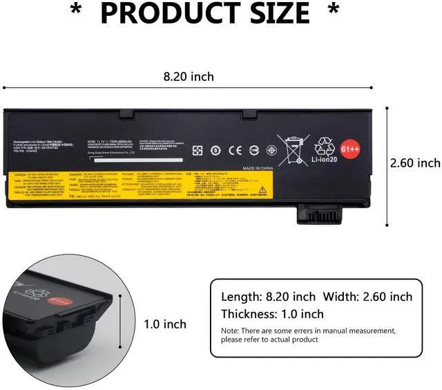 Alt view image 2 of 5 - T470 61++ Laptop Replacement Battery for Len ovo ThinkPad T570 T580 T470 T480 P51S P52S TP25 A475 A485 TP25 Series 61 01AV422 01AV424 TP25 Series SB10K97584 SB10K97585 01AV490 01AV492(11.55V/72Wh)