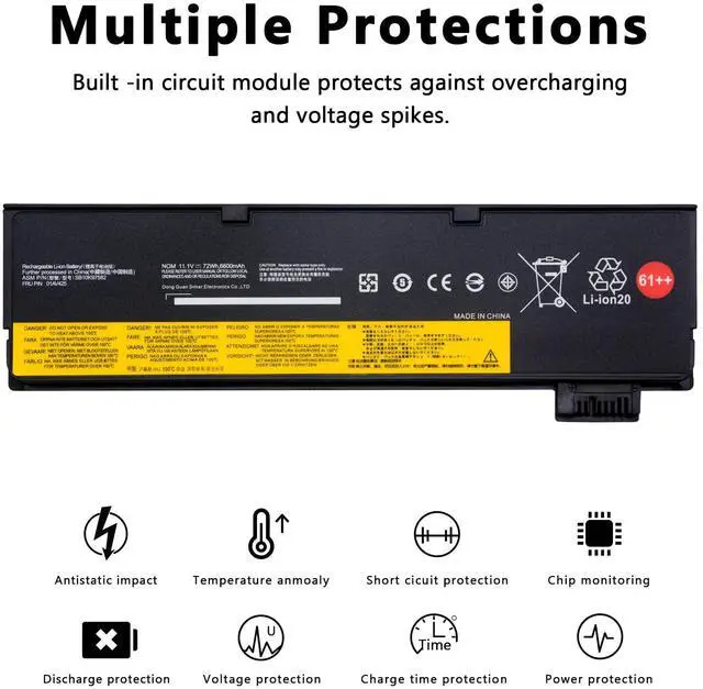 Alt view image 3 of 5 - T470 61++ Laptop Replacement Battery for Len ovo ThinkPad T570 T580 T470 T480 P51S P52S TP25 A475 A485 TP25 Series 61 01AV422 01AV424 TP25 Series SB10K97584 SB10K97585 01AV490 01AV492(11.55V/72Wh)