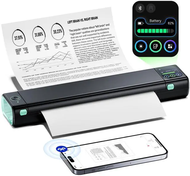 Main image of Phomemo Portable Printer with Touchscreen, Upgraded M08D Bluetooth Wireless Thermal Inkless Printer, Supports 8.5"x11" US Letter & A4, Compatible with iOS, Android, PC for Travel, Black