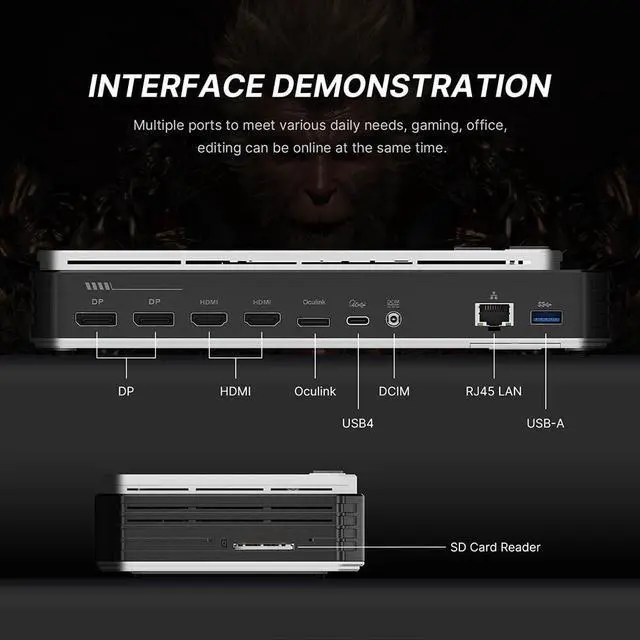 Alt view image 2 of 4 - BOSGAME External GPU Docking Station, eGPU Enclosure with AMD Radeon 7600M GPU Graphics Card, HDMI2.1, DisplayPort2.0, Oculink, USB4, eGPU Dock for Mini PC Laptop Notebook Game Console