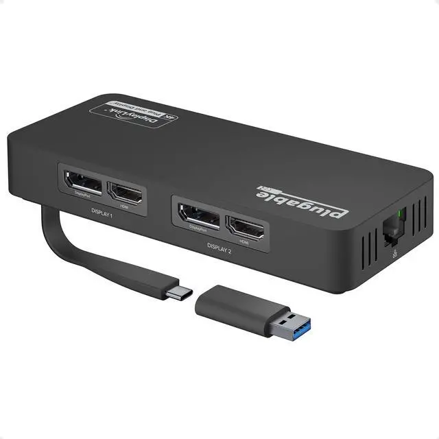 Main image of Plugable 4K DisplayPort and HDMI Dual Monitor Adapter for USB 3.0 and USB-C, Compatible with Windows and ChromeOS