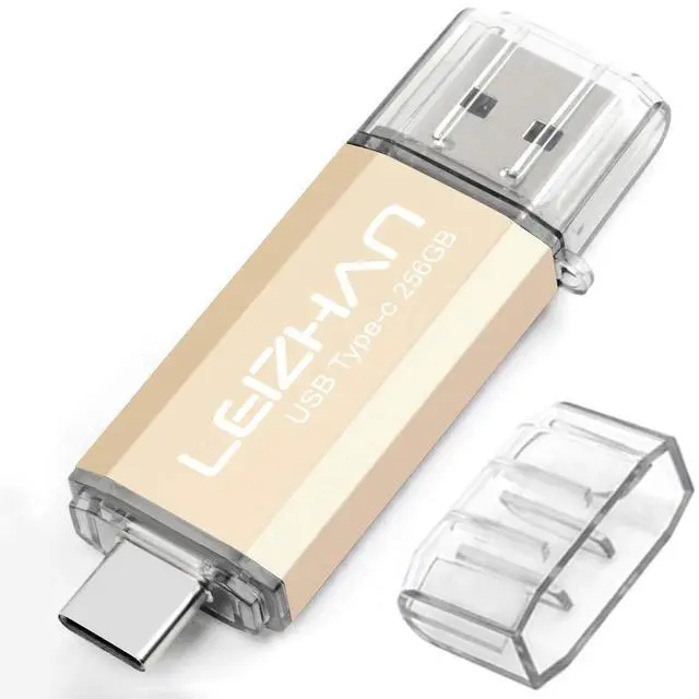 Main image of leizhan 256GB USB 3.0 Flash Drive Thumb Drives Jump Drive Storage Memory Stick Type-C/USB 2 in 1 - Gold