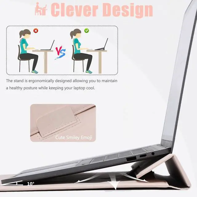 Alt view image 2 of 5 - HYZUO 13 Inch Laptop Sleeve Case with Stand for 2025-2018 MacBook Air 13 M4 M3 M2 M1, 2025-2016 MacBook Pro 13 M2 M1, 13" iPad Pro/Air, Surface Pro 11/10/9, XPS 13, with Pouch, Apricot