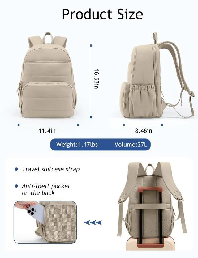 Alt view image 4 of 5 - Uselike Travel Backpack for Women, 15.6 Inch College Laptop Backpack, Water Resistant Work Backpacks, Cute Quilted Bookbag