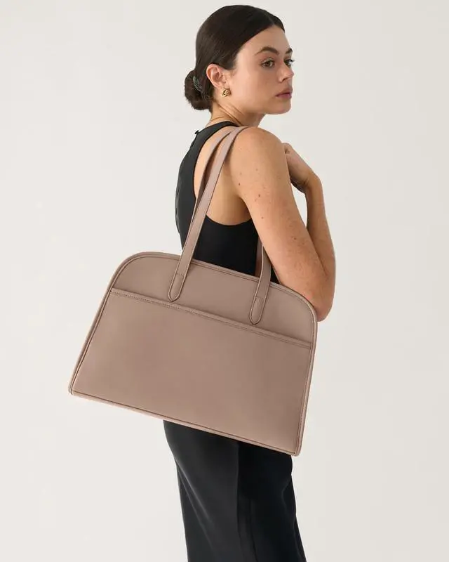 Alt view image 4 of 5 - Work Tote Bags for Women 15.6 Inch - Laptop Tote Bag with Zip Compartments - Briefcase for Women Professional for Computer - Large PU Leather Office Purse - Taupe