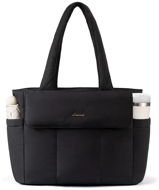 Main image of LOVEVOOK Laptop Bag for Women, 17.3 Inch Puffer Multiple Pockets Work Tote Bags Large Computer Bag Purse for Teacher Nurse, Quilted Lightweight Casual Shoulder Bag for Travel, Daily