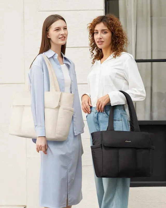 Alt view image 2 of 5 - LOVEVOOK Laptop Bag for Women, 17.3 Inch Puffer Multiple Pockets Work Tote Bags Large Computer Bag Purse for Teacher Nurse, Quilted Lightweight Casual Shoulder Bag for Travel, Daily