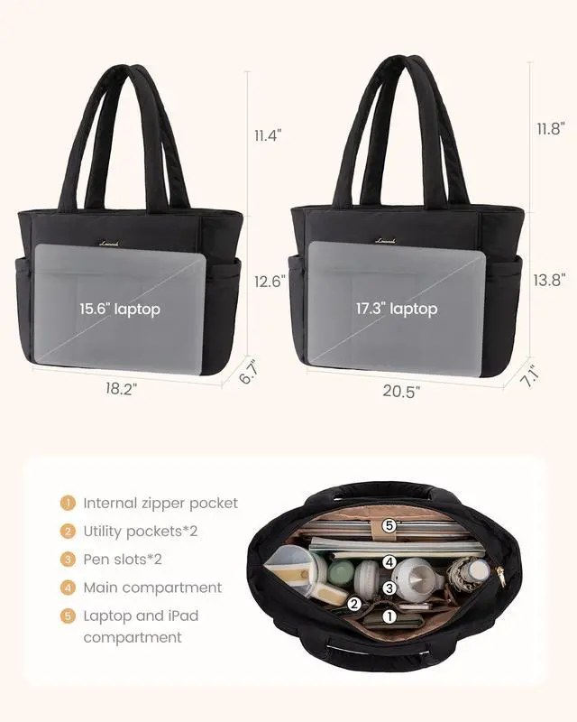 Alt view image 4 of 5 - LOVEVOOK Laptop Bag for Women, 17.3 Inch Puffer Multiple Pockets Work Tote Bags Large Computer Bag Purse for Teacher Nurse, Quilted Lightweight Casual Shoulder Bag for Travel, Daily