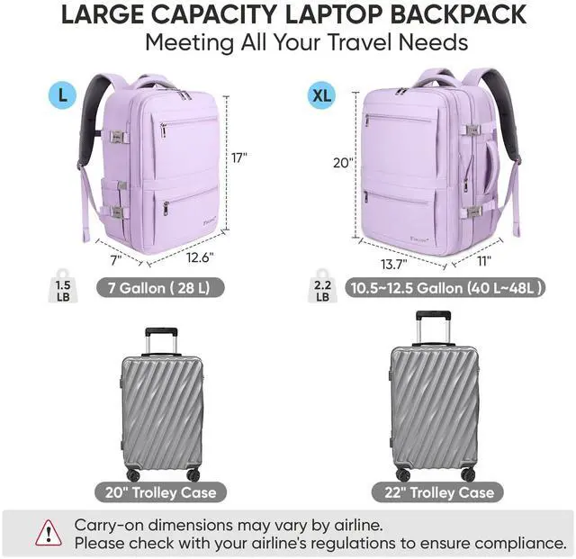 Alt view image 4 of 5 - BALEINE Travel Backpack for Women Men, Large Sturdy Carry On Laptop Backpack Gifts for Business, Casual, Weekender, Hiking (Large, Lavender)