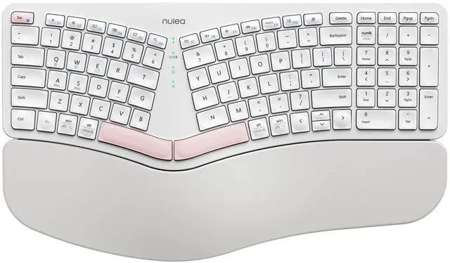 Main image of Nulea Wireless Ergonomic Keyboard, Split Keyboard with Cushioned Wrist Rest, Bluetooth and USB Connectivity, USB-C Rechargeable, Compatible with Windows Mac (White Pink)