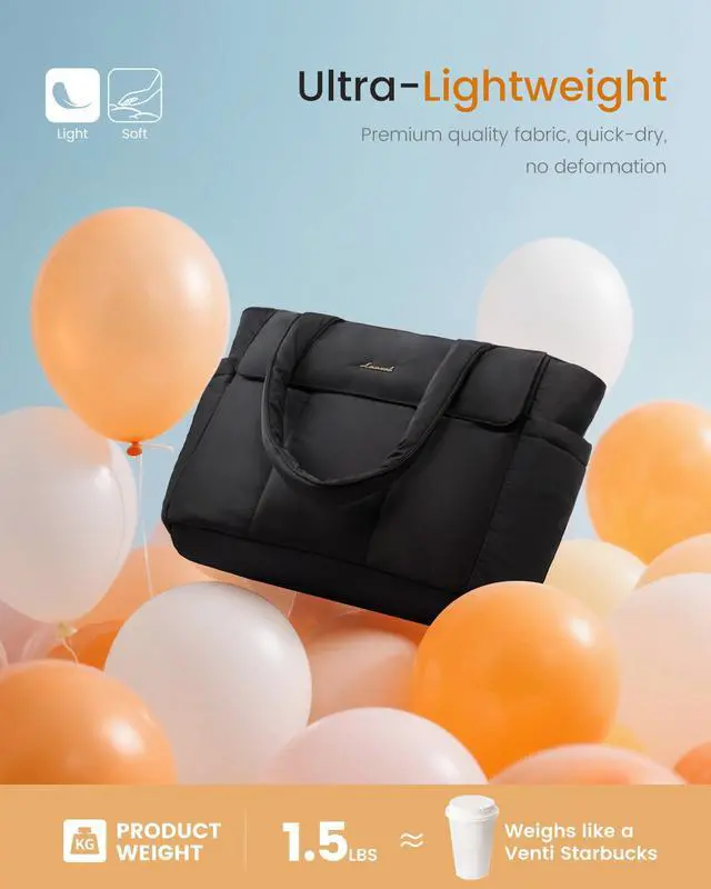 Alt view image 3 of 5 - LOVEVOOK Laptop Bag for Women, 17.3 Inch Puffer Multiple Pockets Work Tote Bags Large Computer Bag Purse for Teacher Nurse, Quilted Lightweight Casual Shoulder Bag for Travel, Daily