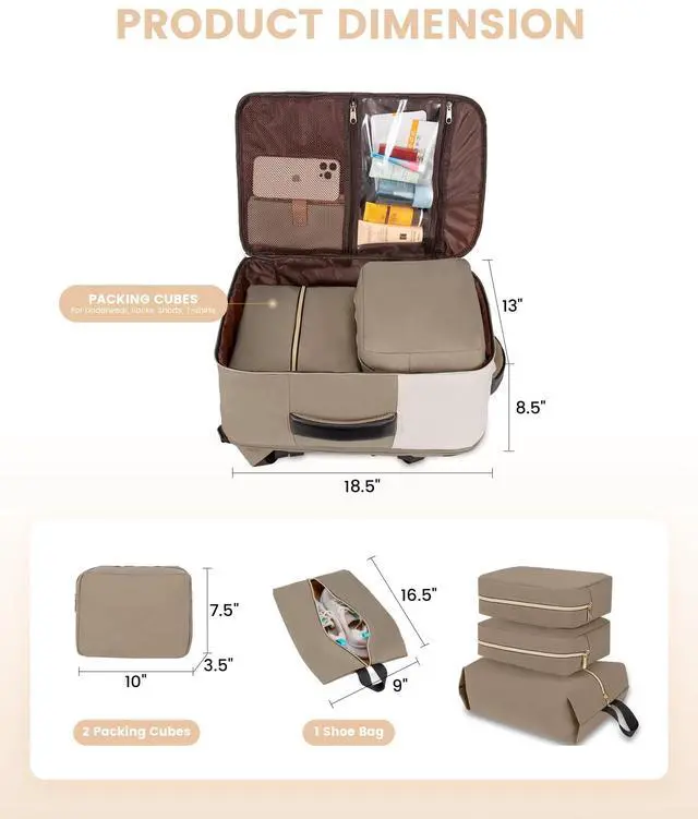 Alt view image 3 of 5 - LOVEVOOK Travel Backpack for Women, TSA Carry On Backpack Flight Approved Luggage, 40L Water Resistant Personal Item Daypack Large Weekender Bag fit 17 inch Laptop with 3 Cubes, Beige-khaki-black