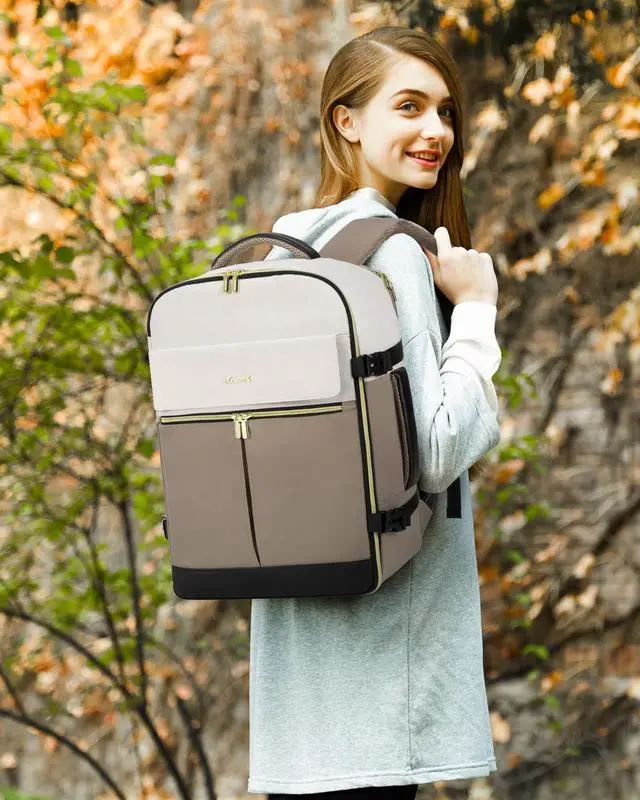 Alt view image 2 of 5 - LOVEVOOK Travel Backpack for Women, TSA Carry On Backpack Flight Approved Luggage, 40L Water Resistant Personal Item Daypack Large Weekender Bag fit 17 inch Laptop with 3 Cubes, Beige-khaki-black