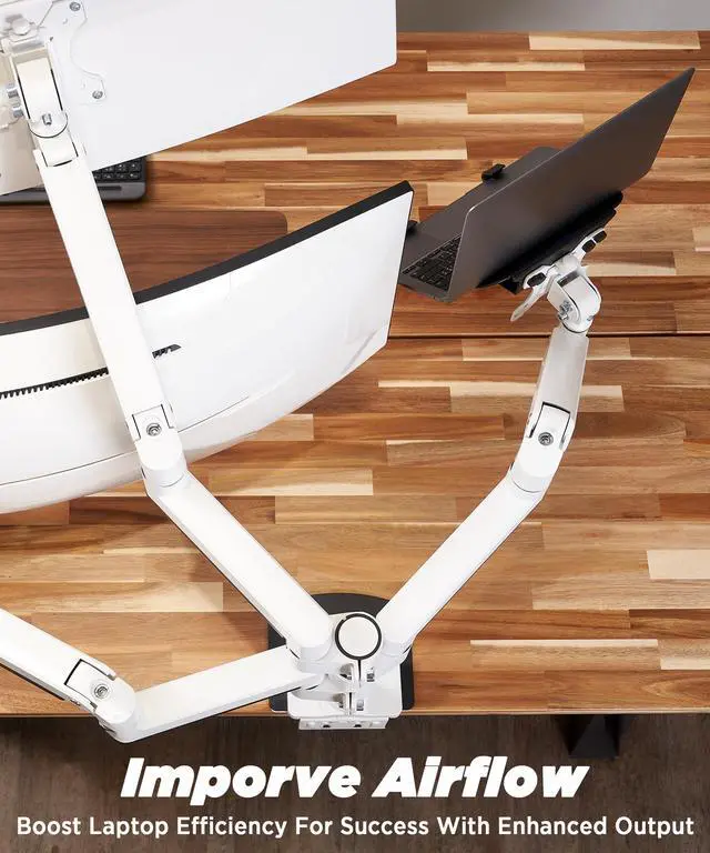 Alt view image 4 of 5 - ULTRARM Laptop Tray Steel Notebook Holder for Monitor Arm Desk Mount Stand Fits VESA 75/100 Mounting Holes 29lbs Capacity with Vented Cooling Platform Smooth Laptop Access Design, Black, MAAC-L