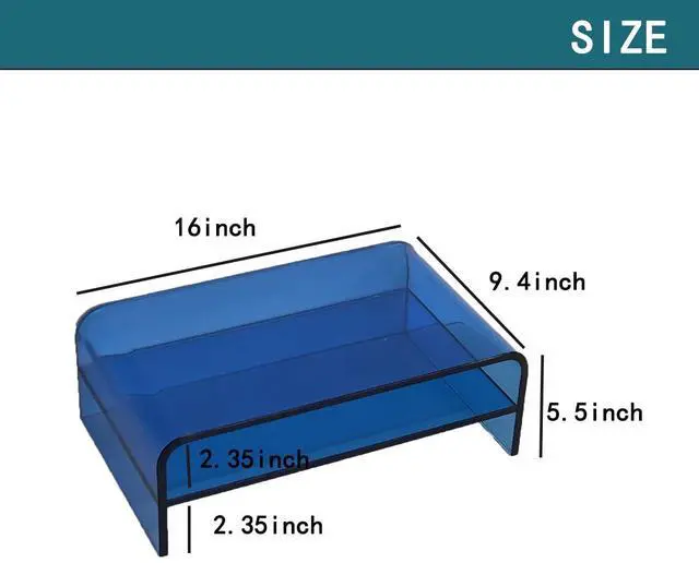 Alt view image 2 of 5 - GETCK Clear Acrylic 2-Tier Monitor Stand & Desk Organizer - 16"x9.4"x5.5 H Home Office Riser with Keyboard Storage, Fits PC, Laptop, iMac, Printer, TV & Multi-Media Devices (Transparent blue)