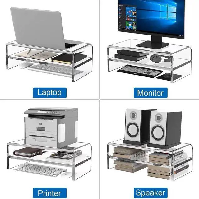 Alt view image 4 of 5 - GETCK Clear Acrylic 2-Tier Monitor Stand & Desk Organizer - 16"x9.4"x5.5 H Home Office Riser with Keyboard Storage, Fits PC, Laptop, iMac, Printer, TV & Multi-Media Devices (Transparent blue)