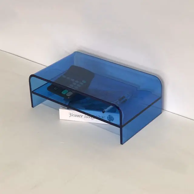 Alt view image 5 of 5 - GETCK Clear Acrylic 2-Tier Monitor Stand & Desk Organizer - 16"x9.4"x5.5 H Home Office Riser with Keyboard Storage, Fits PC, Laptop, iMac, Printer, TV & Multi-Media Devices (Transparent blue)