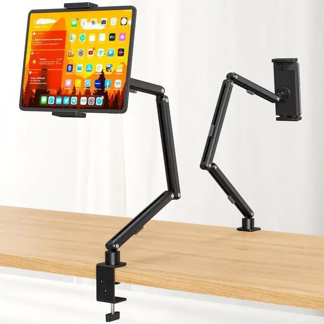 Main image of Tablet Stand Holder, Adjustable Foldable iPad Desk Mount Arm with 360°Rotate Base, Tablet Holder with Clamp iPad Stand for Desk, Compatible with Tablets, Phones or Other 4.7-15.6" Device