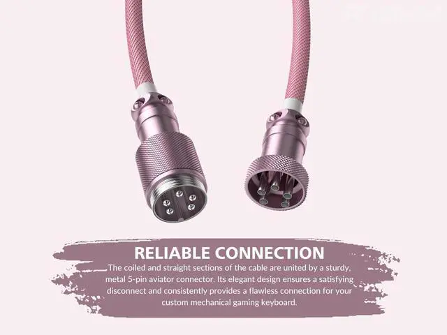 Alt view image 4 of 5 - Ranked Coiled Keyboard Cable | Handcrafted Double-Sleeved Braided Cable | USB Type C to A | 5-Pin Aviator Connector for Custom Mechanical Gaming Keyboard | Support Fast Charge 20W (Pink)