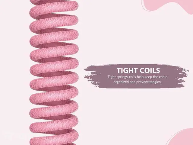 Alt view image 5 of 5 - Ranked Coiled Keyboard Cable | Handcrafted Double-Sleeved Braided Cable | USB Type C to A | 5-Pin Aviator Connector for Custom Mechanical Gaming Keyboard | Support Fast Charge 20W (Pink)