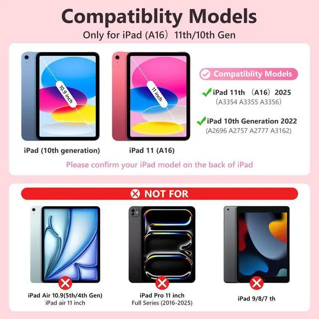 Alt view image 2 of 5 - FUWANG for iPad A16 11th 10th Generation Case with Keyboard, Detachable 7 Colors Backlit Wireless Marble Keyboard Case with Pencil Holder for iPad A16 11th 11-inch 2025 &10th Gen 10.9 Inch 2022, Pink