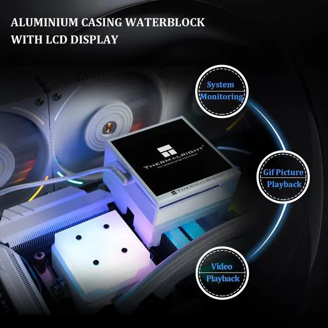 Alt view image 4 of 5 - Thermalrlght Hyper Vision 360 ARGB White CPU Water Cooler,3 PWM Fans Water Cooling System,IPS LCD Screen with 480x480 Resolution,for AM4/AM5,Intel LGA1851/1700,CPU Liquid Cooler,3.95-inch Display