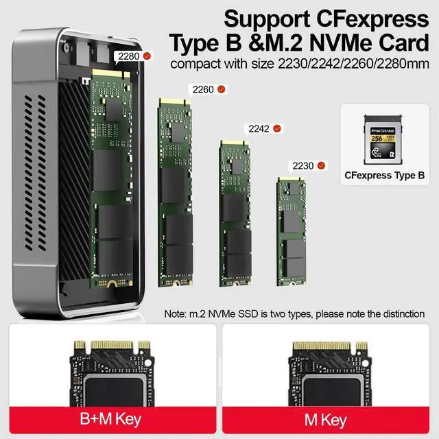 Alt view image 2 of 5 - Unitek 40Gbps CFexpress 4.0 Type B Card Reader and M.2 PCIe&NVMe SSD Adapter/Reader, USB4.0 CF Express Reader for CFexpress Type B, PCIe4*2, Fast Transfer for Professional Filmmakers and Photographers