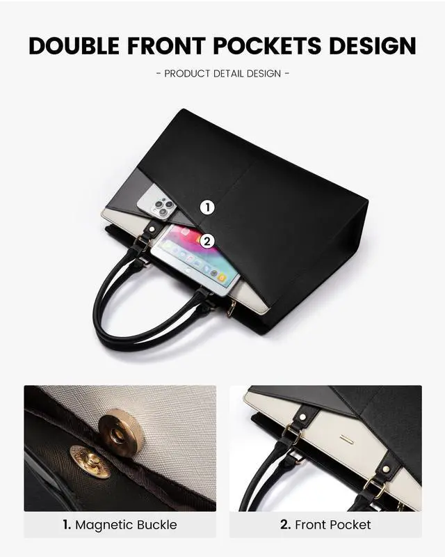 Alt view image 3 of 5 - LOVEVOOK Laptop Tote Bag for Women, Leather Business Office Work Bag Computer Briefcase with Small Clutch fit for 15.6 Inch Laptop,Black-Khaki-Coffee