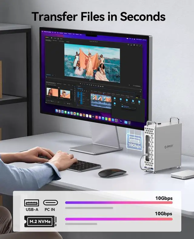 Alt view image 3 of 5 - ORICO MiniPro Stand with 2TB NVMe SSD, 4-in-1 USB-C Hub for Mac mini, 10Gbps High-Speed Data Transfer, Tool-Free Design, Soft Silicone Protection, External Storage Solution (MS10-2T)