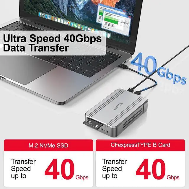 Alt view image 3 of 5 - Unitek 40Gbps CFexpress 4.0 Type B Card Reader and M.2 PCIe&NVMe SSD Adapter/Reader, USB4.0 CF Express Reader for CFexpress Type B, PCIe4*2, Fast Transfer for Professional Filmmakers and Photographers