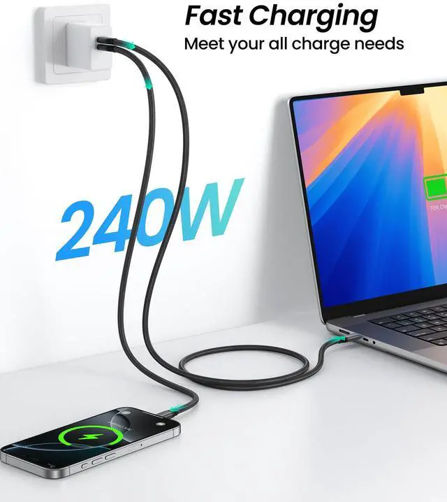 Alt view image 5 of 5 - Silkland 80Gbps USB 4 for Thunderbolt 5 Cable 3.3FT, [USB-IF Certified] 120Gbps Bandwidth for 16K/Dual 8K, 240W, Braided USB C Video Cable Compatible Thunderbolt 4,SSD,MacBook M4 Pro, iPhone17, Dock