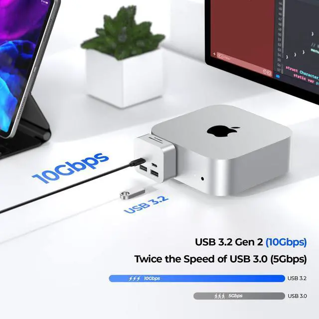 Alt view image 3 of 5 - Mac mini M4 Dock, MiniPack Expansion Dock, 6-in-1 Aluminum Mac mini M4 Hub with 2xUSB A 10Gbps, 2xUSB C 10Gbps, SD/TF Card Readers with High-Speed Data Transfer & Multi-Device Connectivity