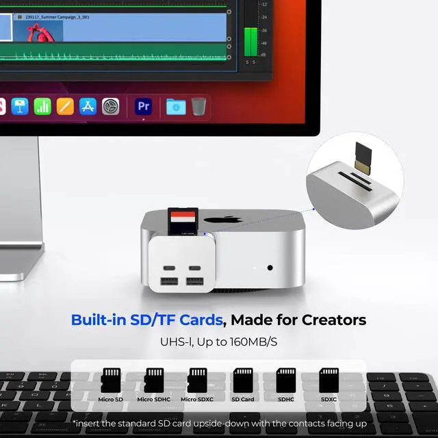 Alt view image 4 of 5 - Mac mini M4 Dock, MiniPack Expansion Dock, 6-in-1 Aluminum Mac mini M4 Hub with 2xUSB A 10Gbps, 2xUSB C 10Gbps, SD/TF Card Readers with High-Speed Data Transfer & Multi-Device Connectivity