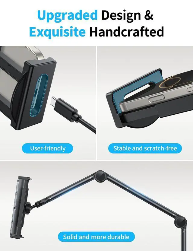 Alt view image 4 of 5 - OMOTON Tablet Stand Mount for Desk, Adjustable Phone Holder for Bed with Metal Arm Fits for 4.7-11 Inches iPad Pro, Air/Mini, Kindle and Phones