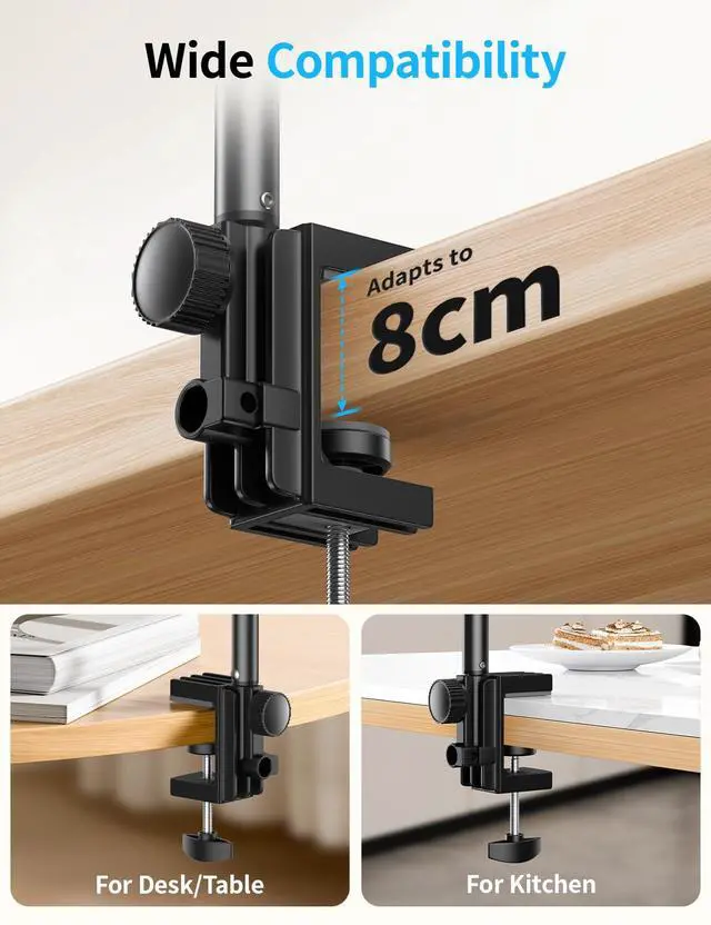 Alt view image 5 of 5 - OMOTON Tablet Stand Mount for Desk, Adjustable Phone Holder for Bed with Metal Arm Fits for 4.7-11 Inches iPad Pro, Air/Mini, Kindle and Phones